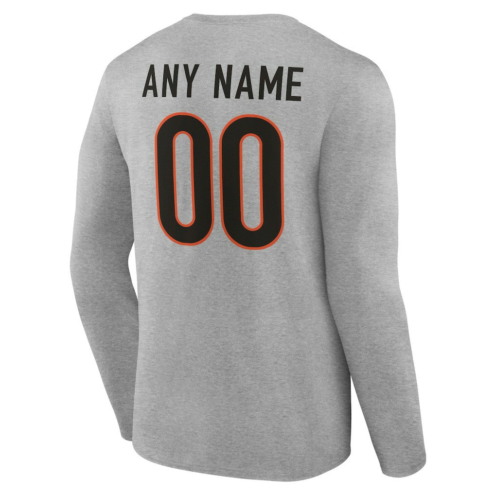 Cincinnati Bengals Team Authentic Personalized Name & Number Long Sleeve T-Shirt - Gray T-shirts