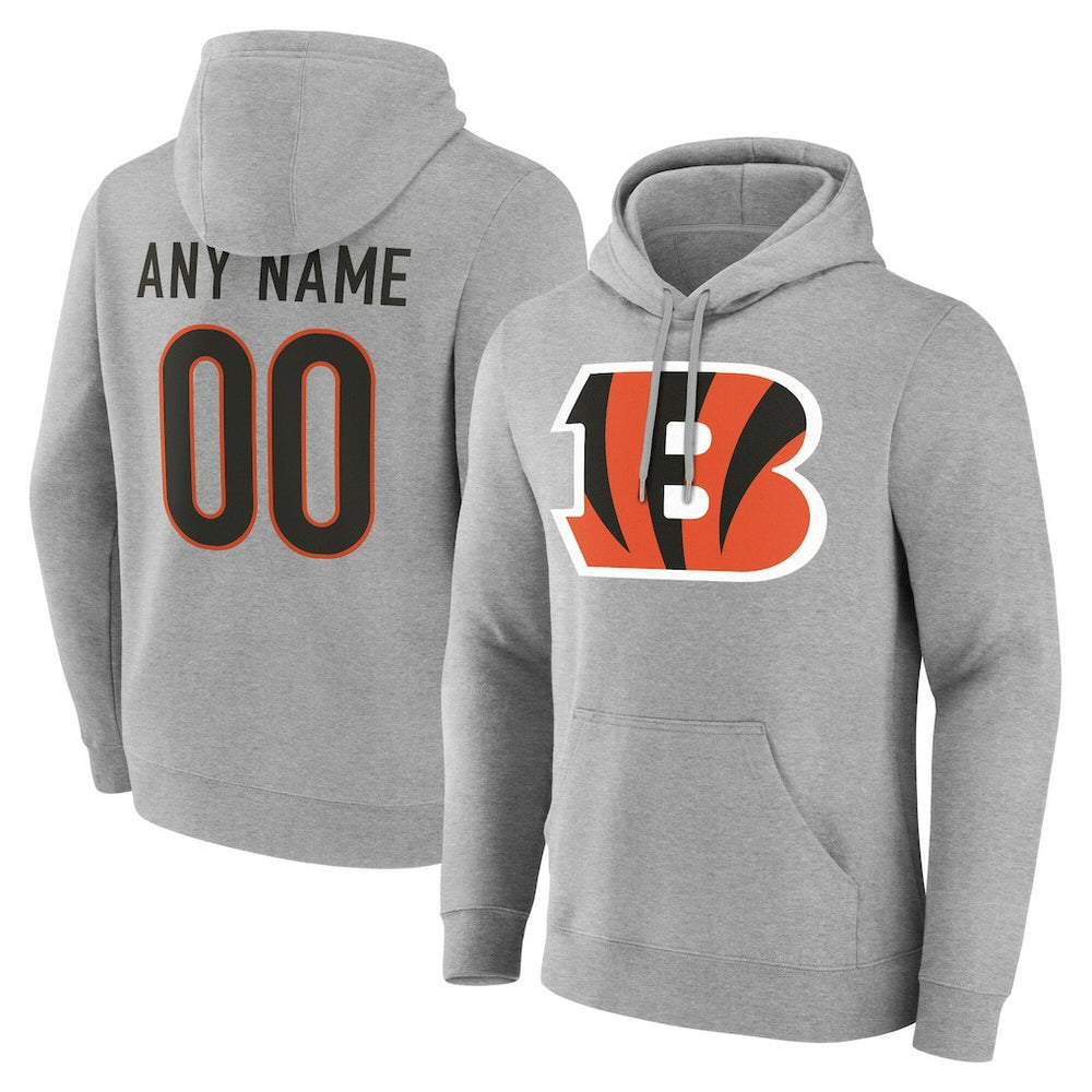 Cincinnati Bengals Team Authentic Personalized Name & Number Hoodie - Gray Hoodies