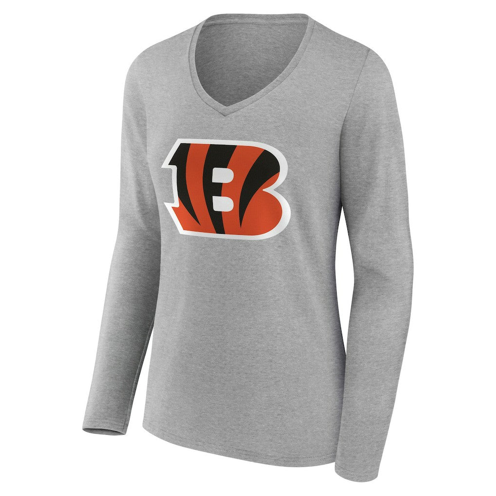 Cincinnati Bengals Women's Team Authentic Personalized Name & Number Long Sleeve V-Neck T-Shirt - Gray T-shirts