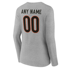 Cincinnati Bengals Women's Team Authentic Personalized Name & Number Long Sleeve V-Neck T-Shirt - Gray T-shirts