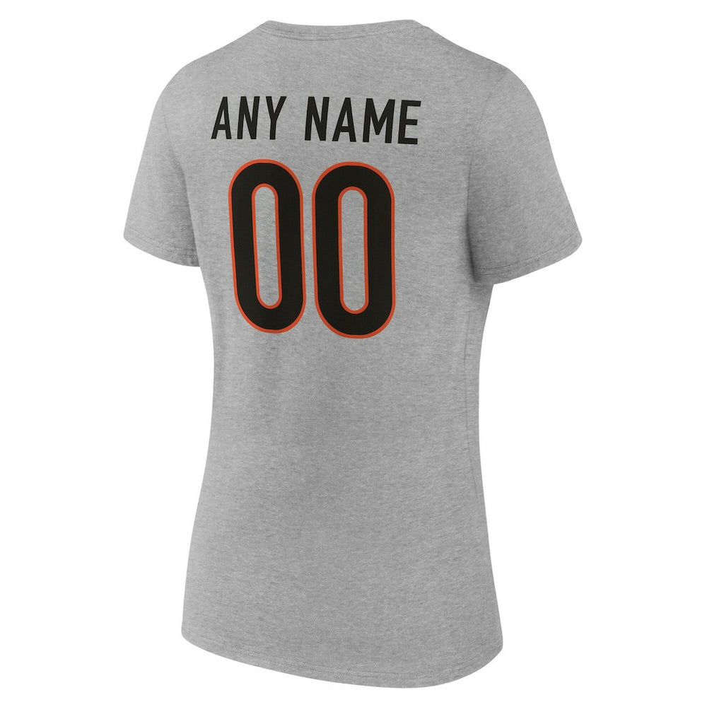 Cincinnati Bengals Women's Team Authentic Personalized Name & Number V-Neck T-Shirt - Gray T-shirts