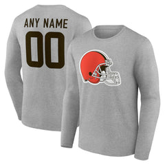 Cleveland Browns Team Authentic Personalized Name & Number Long Sleeve T-Shirt - Gray T-shirts