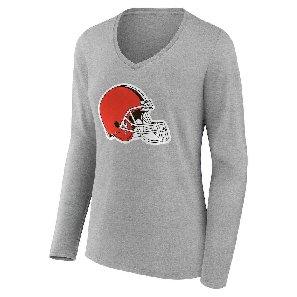Cleveland Browns Women's Team Authentic Personalized Name & Number Long Sleeve V-Neck T-Shirt - Gray T-shirts