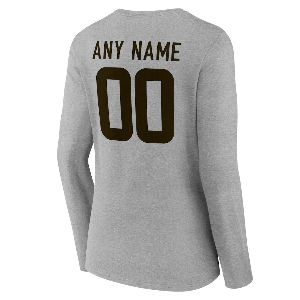 Cleveland Browns Women's Team Authentic Personalized Name & Number Long Sleeve V-Neck T-Shirt - Gray T-shirts