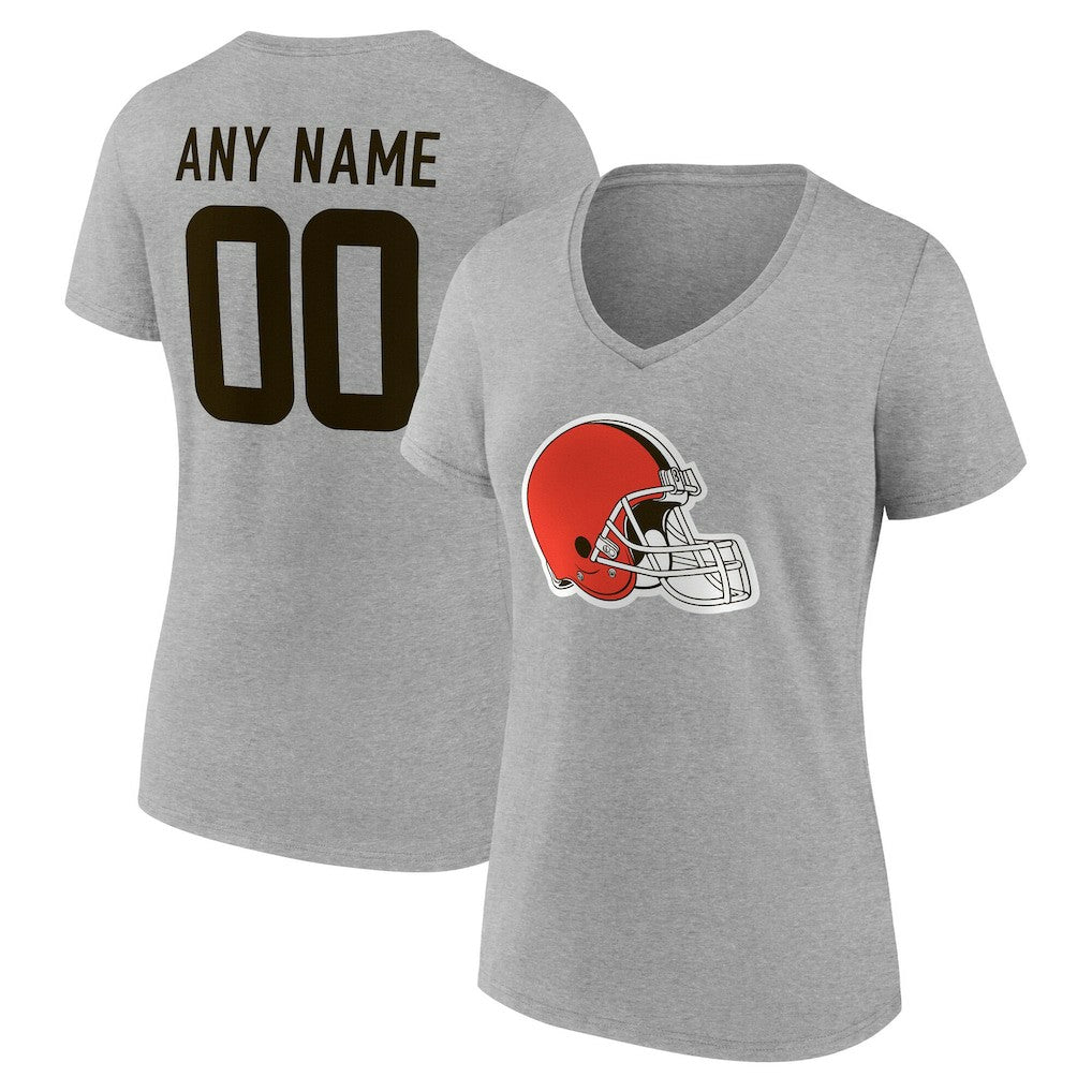 Cleveland Browns Women's Team Authentic Personalized Name & Number V-Neck T-Shirt - Gray T-shirts