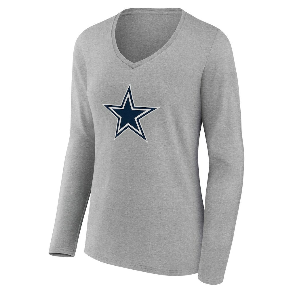 Dallas Cowboys Women's Team Authentic Personalized Name & Number Long Sleeve V-Neck T-Shirt - Gray T-shirts
