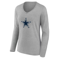 Dallas Cowboys Women's Team Authentic Personalized Name & Number Long Sleeve V-Neck T-Shirt - Gray T-shirts
