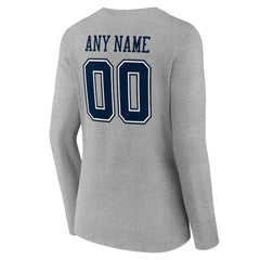 Dallas Cowboys Women's Team Authentic Personalized Name & Number Long Sleeve V-Neck T-Shirt - Gray T-shirts