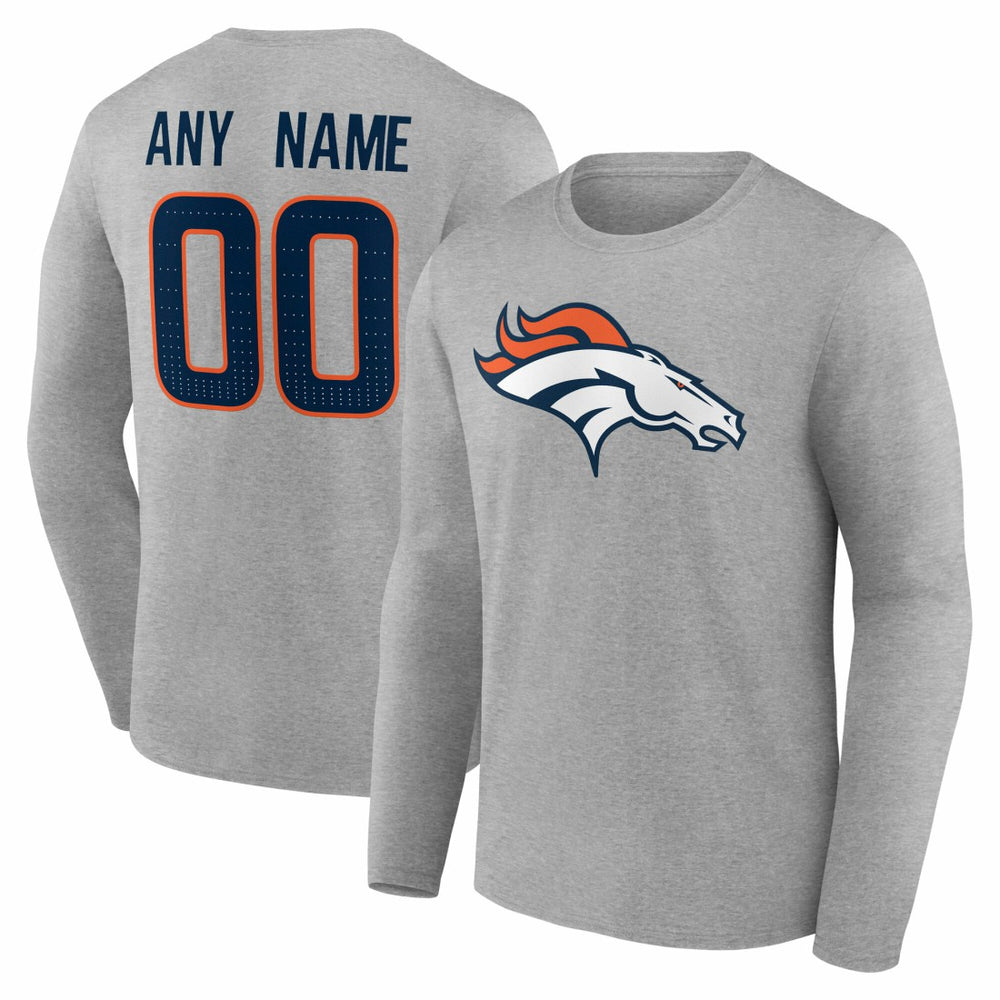 Denver Broncos Team Authentic Personalized Name & Number Long Sleeve T-Shirt - Gray T-shirts