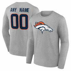 Denver Broncos Team Authentic Personalized Name & Number Long Sleeve T-Shirt - Gray T-shirts