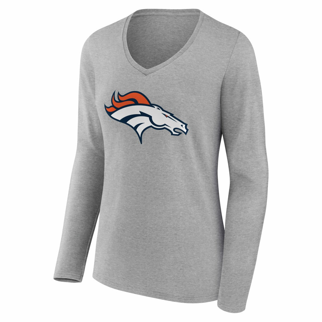 Denver Broncos Women's Team Authentic Personalized Name & Number Long Sleeve V-Neck T-Shirt - Gray T-shirts