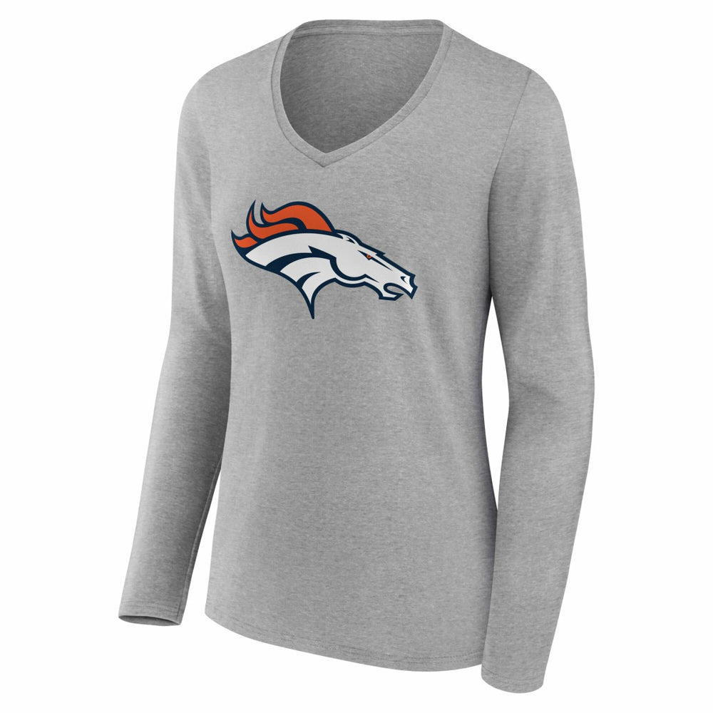 Denver Broncos Women's Team Authentic Personalized Name & Number Long Sleeve V-Neck T-Shirt - Gray T-shirts