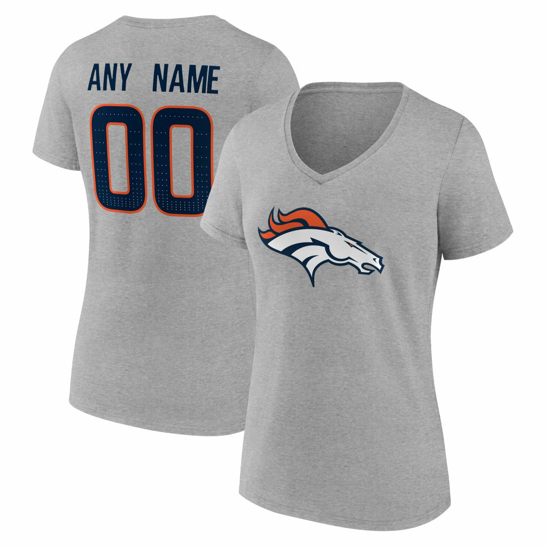 Denver Broncos Women's Team Authentic Personalized Name & Number V-Neck T-Shirt - Gray T-shirts