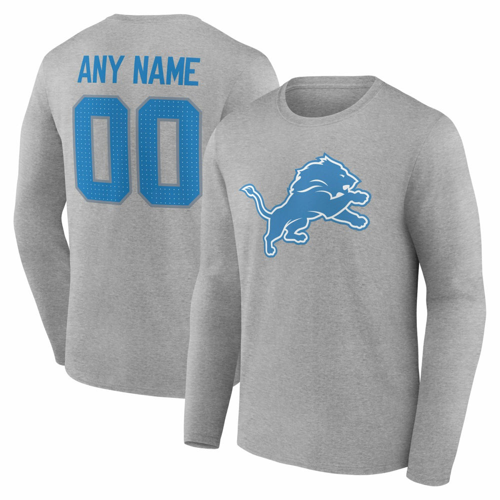 Detroit Lions Team Authentic Personalized Name & Number Long Sleeve T-Shirt - Gray T-shirts