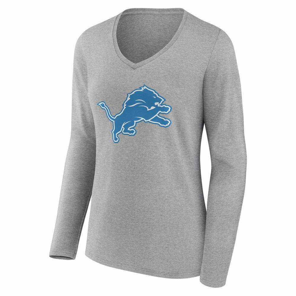 Detroit Lions Women's Team Authentic Personalized Name & Number Long Sleeve V-Neck T-Shirt - Gray T-shirts
