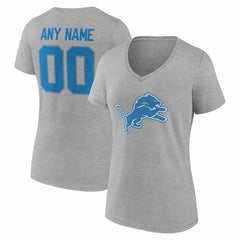 Detroit Lions Women's Team Authentic Personalized Name & Number V-Neck T-Shirt - Gray T-shirts