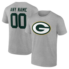 Green Bay Packers Team Authentic Personalized Name & Number T-Shirt - Gray T-shirts
