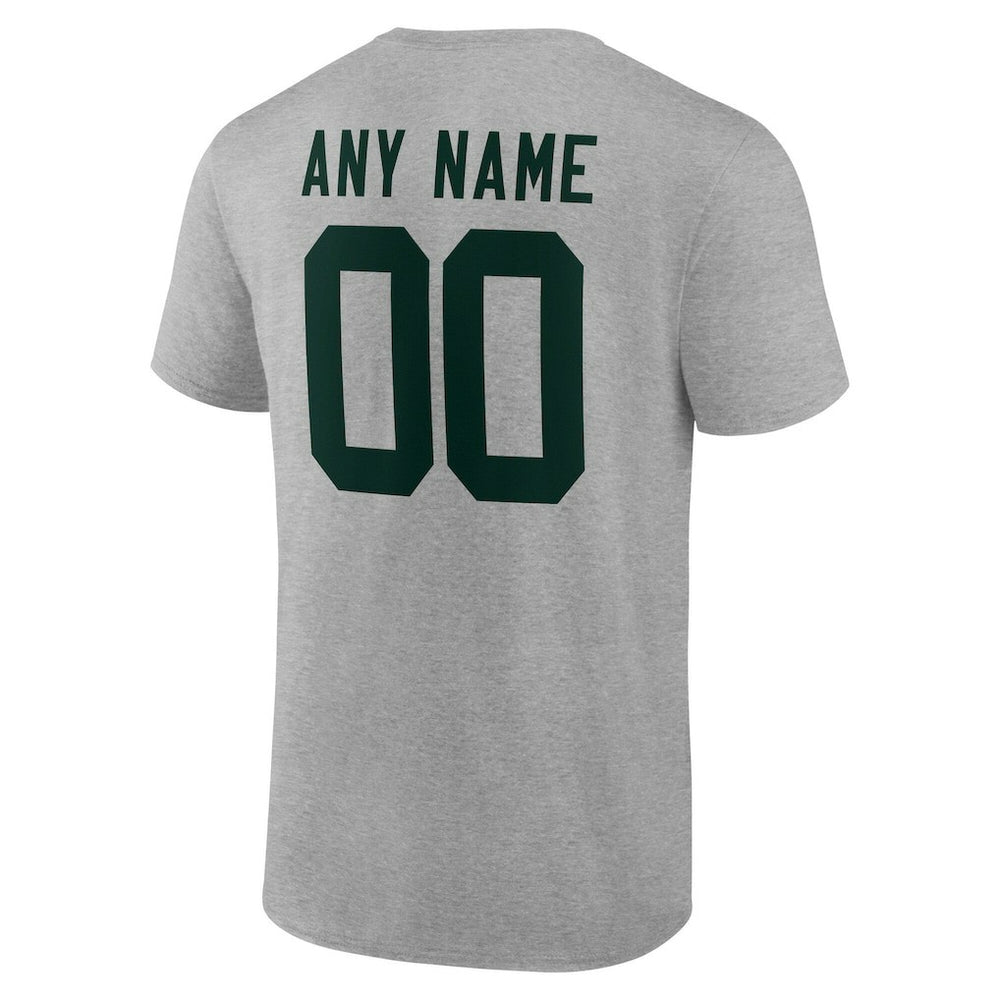Green Bay Packers Team Authentic Personalized Name & Number T-Shirt - Gray T-shirts