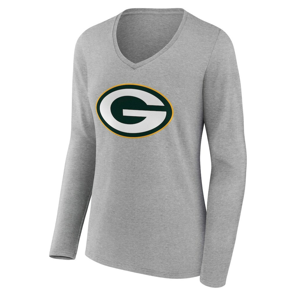 Green Bay Packers Women's Team Authentic Personalized Name & Number Long Sleeve V-Neck T-Shirt - Gray T-shirts
