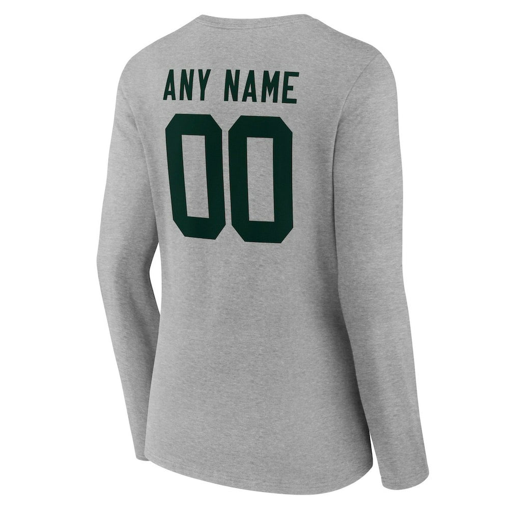 Green Bay Packers Women's Team Authentic Personalized Name & Number Long Sleeve V-Neck T-Shirt - Gray T-shirts