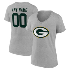 Green Bay Packers Women's Team Authentic Personalized Name & Number V-Neck T-Shirt - Gray T-shirts