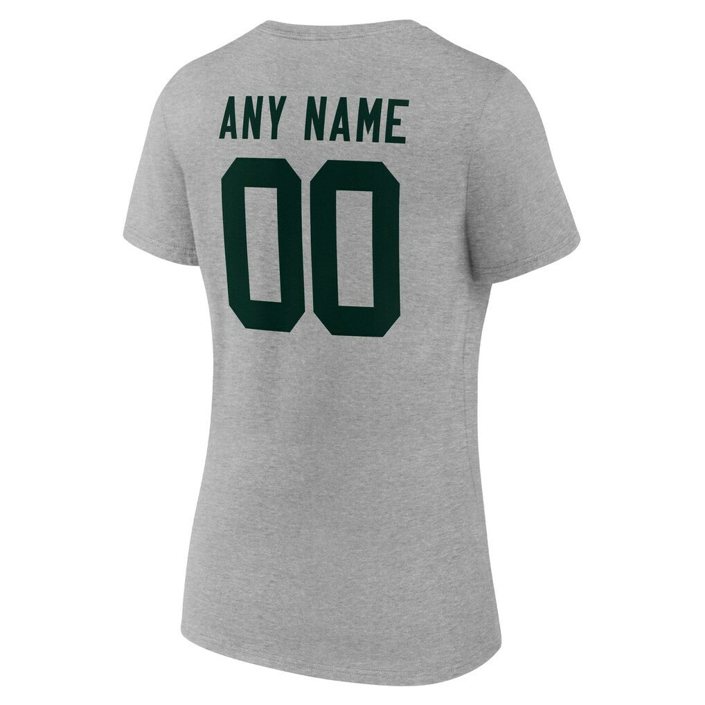 Green Bay Packers Women's Team Authentic Personalized Name & Number V-Neck T-Shirt - Gray T-shirts