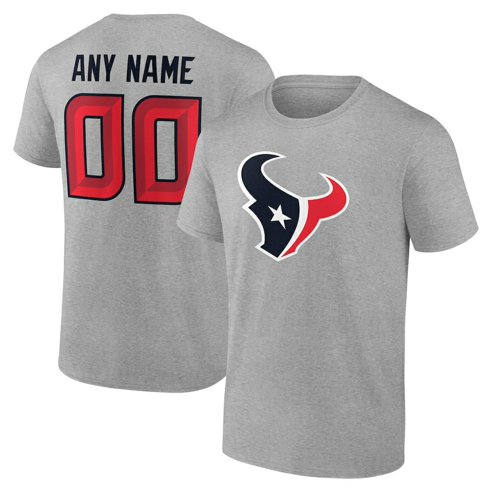 Houston Texans Team Authentic Personalized Name & Number T-Shirt - Gray T-shirts