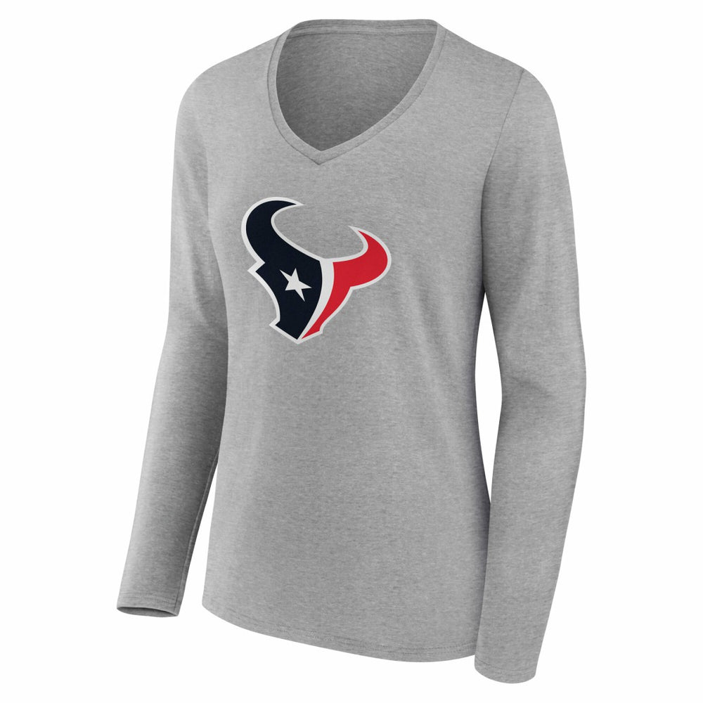 Houston Texans Women's Team Authentic Personalized Name & Number Long Sleeve V-Neck T-Shirt - Gray T-shirts