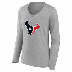 Houston Texans Women's Team Authentic Personalized Name & Number Long Sleeve V-Neck T-Shirt - Gray T-shirts