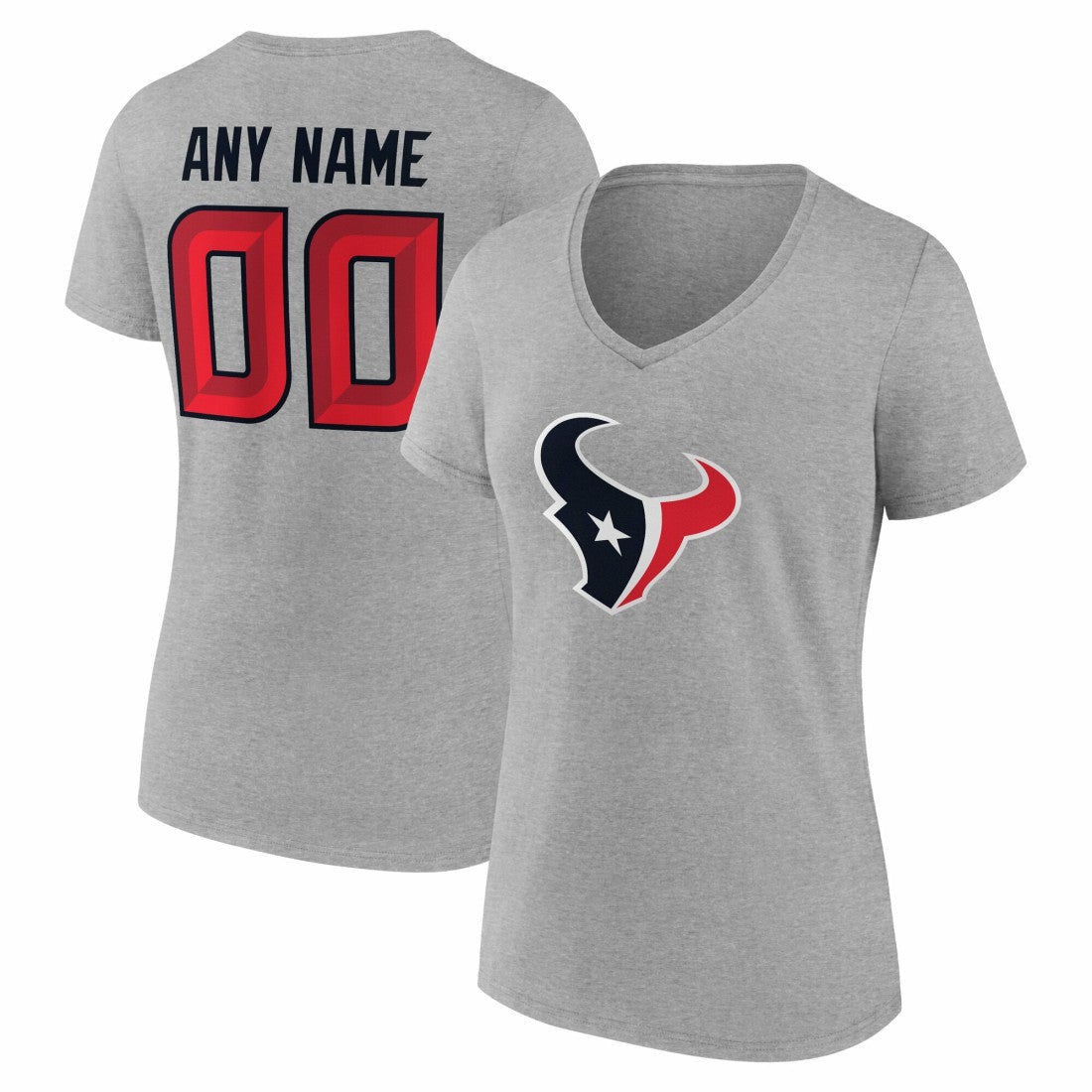 Houston Texans Women's Team Authentic Personalized Name & Number V-Neck T-Shirt - Gray T-shirts