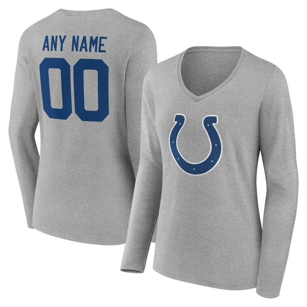 Indianapolis Colts Women's Team Authentic Personalized Name & Number Long Sleeve V-Neck T-Shirt - Gray T-shirts