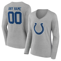 Indianapolis Colts Women's Team Authentic Personalized Name & Number Long Sleeve V-Neck T-Shirt - Gray T-shirts