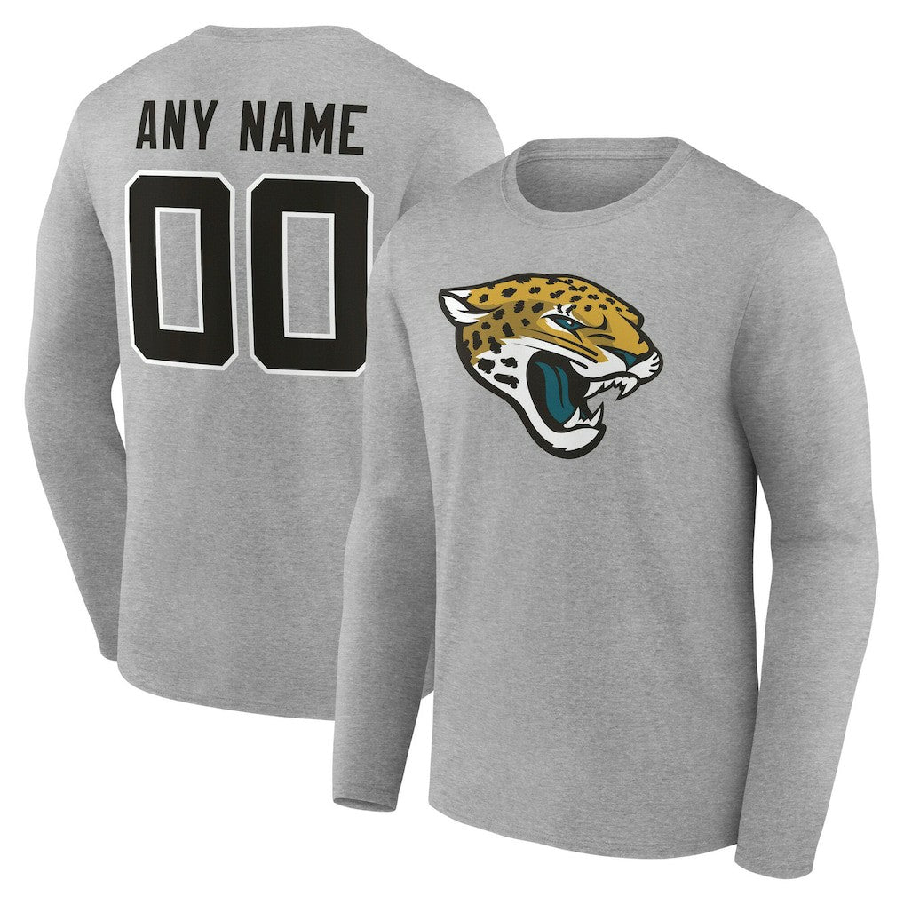 Jacksonville Jaguars Team Authentic Personalized Name & Number Long Sleeve T-Shirt - Gray T-shirts