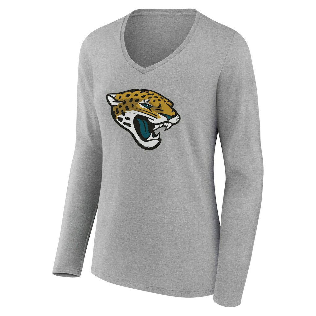 Jacksonville Jaguars Women's Team Authentic Personalized Name & Number Long Sleeve V-Neck T-Shirt - Gray T-shirts