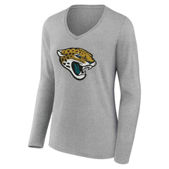 Jacksonville Jaguars Women's Team Authentic Personalized Name & Number Long Sleeve V-Neck T-Shirt - Gray T-shirts