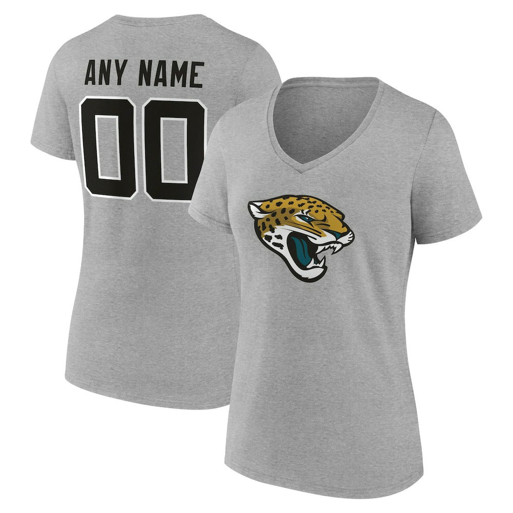 Jacksonville Jaguars Women's Team Authentic Personalized Name & Number V-Neck T-Shirt - Gray T-shirts