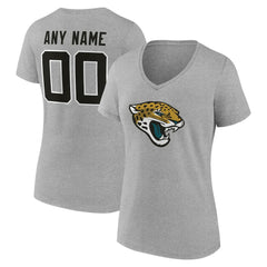 Jacksonville Jaguars Women's Team Authentic Personalized Name & Number V-Neck T-Shirt - Gray T-shirts