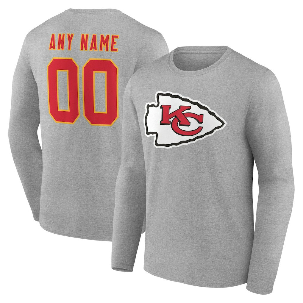 Kansas City Chiefs Team Authentic Personalized Name & Number Long Sleeve T-Shirt - Gray T-shirts