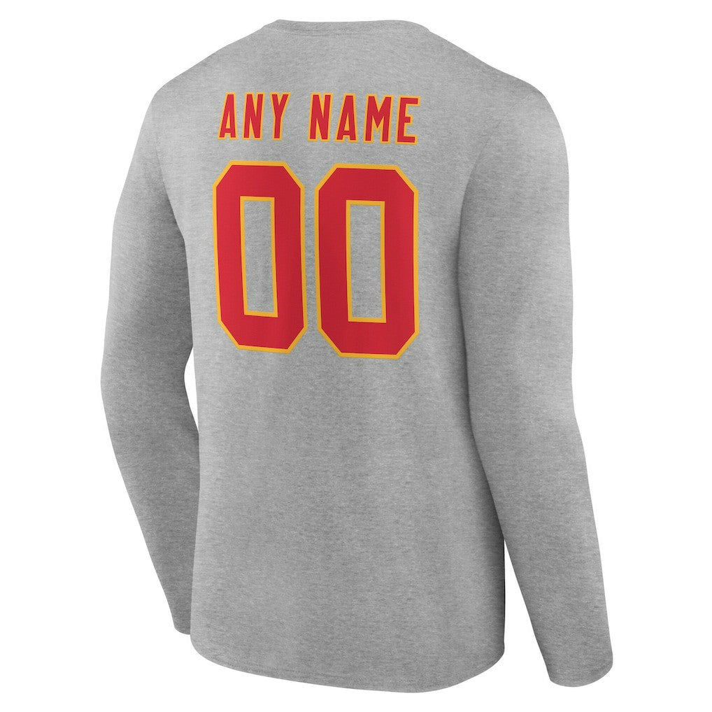 Kansas City Chiefs Team Authentic Personalized Name & Number Long Sleeve T-Shirt - Gray T-shirts