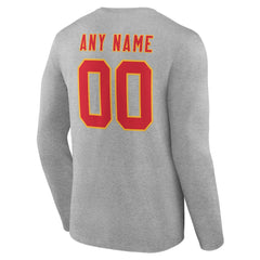 Kansas City Chiefs Team Authentic Personalized Name & Number Long Sleeve T-Shirt - Gray T-shirts