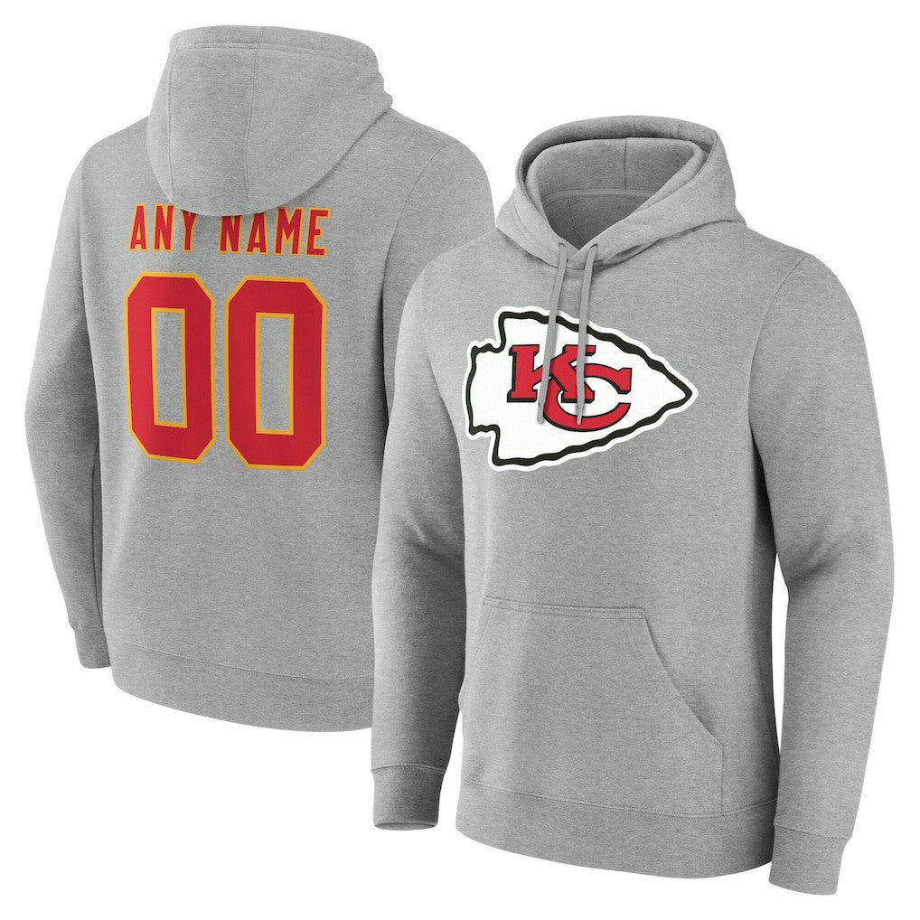 Kansas City Chiefs Team Authentic Personalized Name & Number Hoodie - Gray Hoodies