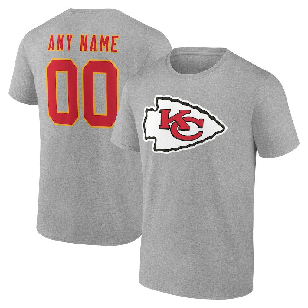 Kansas City Chiefs Team Authentic Personalized Name & Number T-Shirt - Gray T-shirts