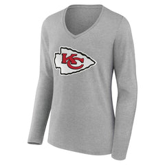 Kansas City Chiefs Women's Team Authentic Personalized Name & Number Long Sleeve V-Neck T-Shirt - Gray T-shirts