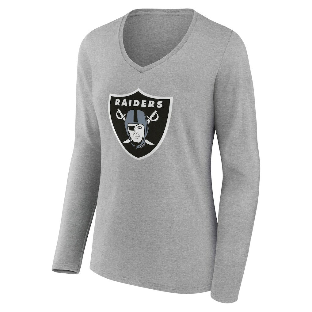 Las Vegas Raiders Women's Team Authentic Personalized Name & Number Long Sleeve V-Neck T-Shirt - Gray T-shirts