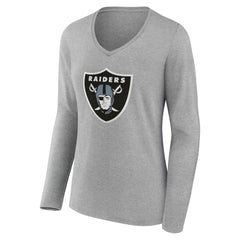 Las Vegas Raiders Women's Team Authentic Personalized Name & Number Long Sleeve V-Neck T-Shirt - Gray T-shirts