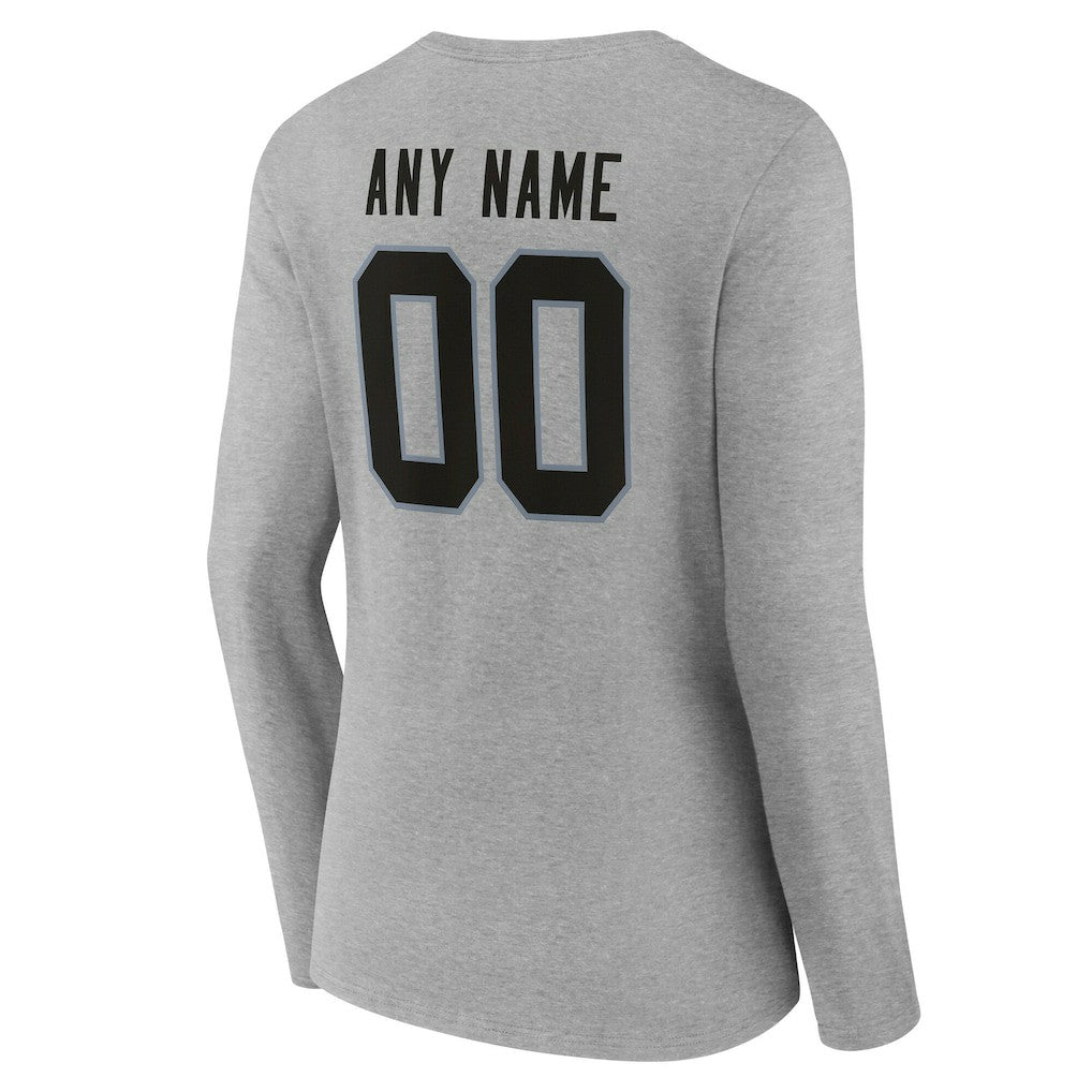 Las Vegas Raiders Women's Team Authentic Personalized Name & Number Long Sleeve V-Neck T-Shirt - Gray T-shirts