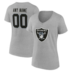 Las Vegas Raiders Women's Team Authentic Personalized Name & Number V-Neck T-Shirt - Gray T-shirts