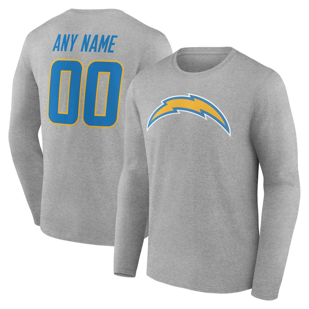 Los Angeles Chargers Team Authentic Personalized Name & Number Long Sleeve T-Shirt - Gray T-shirts