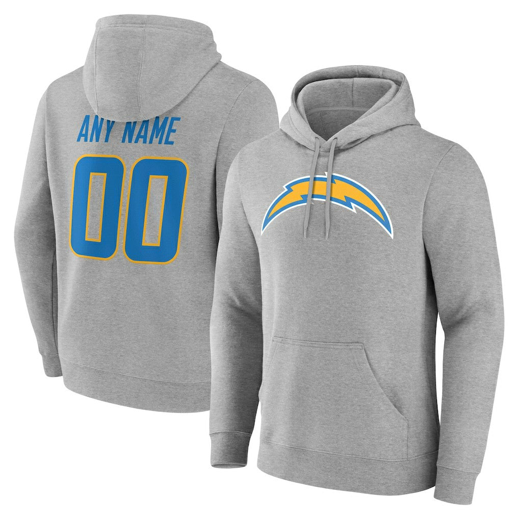 Los Angeles Chargers Team Authentic Personalized Name & Number Hoodie - Gray Hoodies