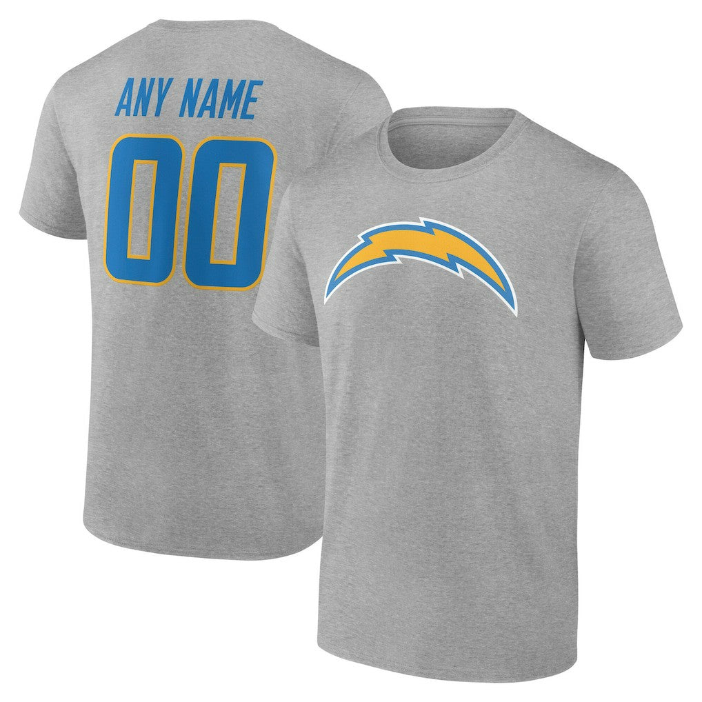 Los Angeles Chargers Team Authentic Personalized Name & Number T-Shirt - Gray T-shirts